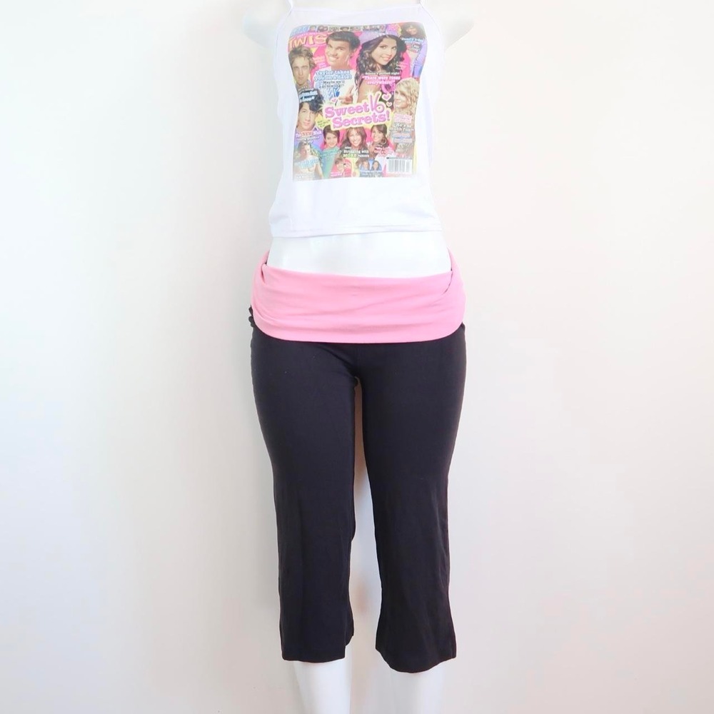 y2k pink black capri leggings sporty 2000s